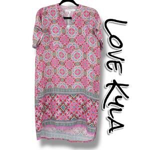NWT Love Kyla Lilo Anthropologie Pink Kaleidoscope Silk Blend Dress Womens Sz S